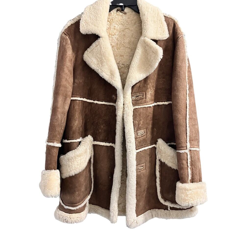 Vintage Shearling Sheepskin Suede Leather Coat Sawyer Of Napa Size 42 M/L *read